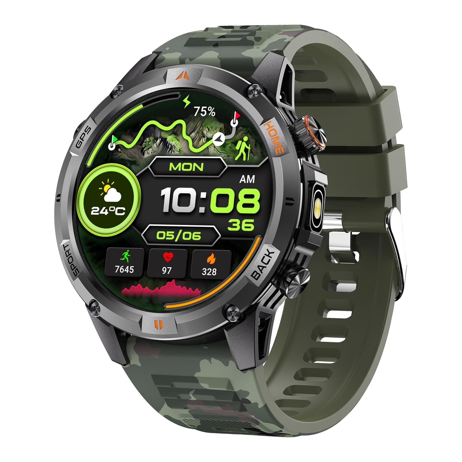 Domary Reloj Deportivo Inteligente Rastreador de Actividad Multideporte GPS con Más de 100 Modos Ejercicio Pantalla HD 1,46 Pulgadas Monitor Frecuencia Cardíaca IP68 para Hombres