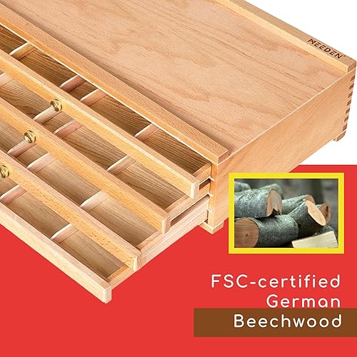 Miniatura 3 de MEEDEN Caja de almacenamiento para suministros de artista con 4 cajones - Caja portátil plegable multifunción de madera de haya para lápices