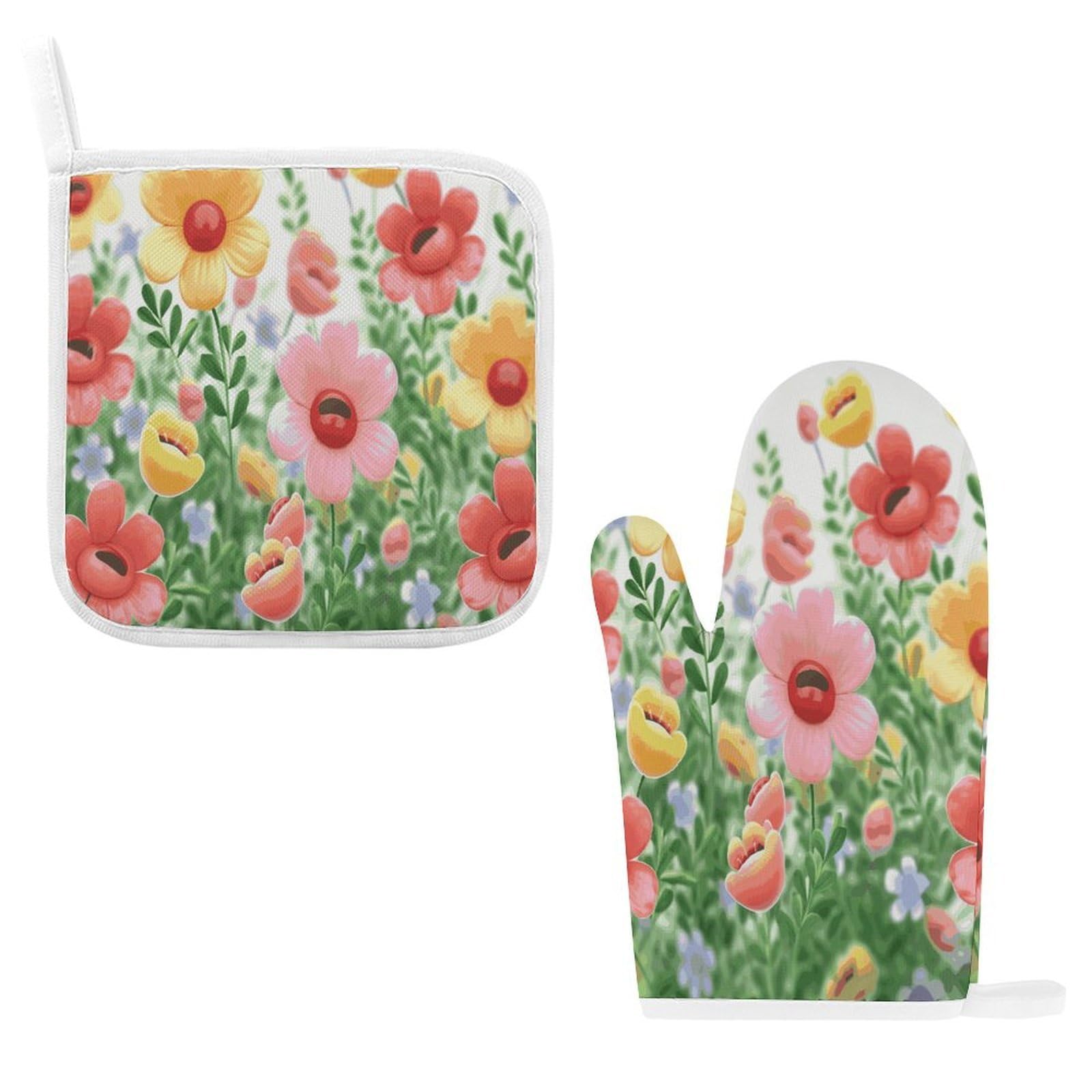 Btcowzrv Style Happy Flower Oven Mitts And Pot Holders 2Pcs Set