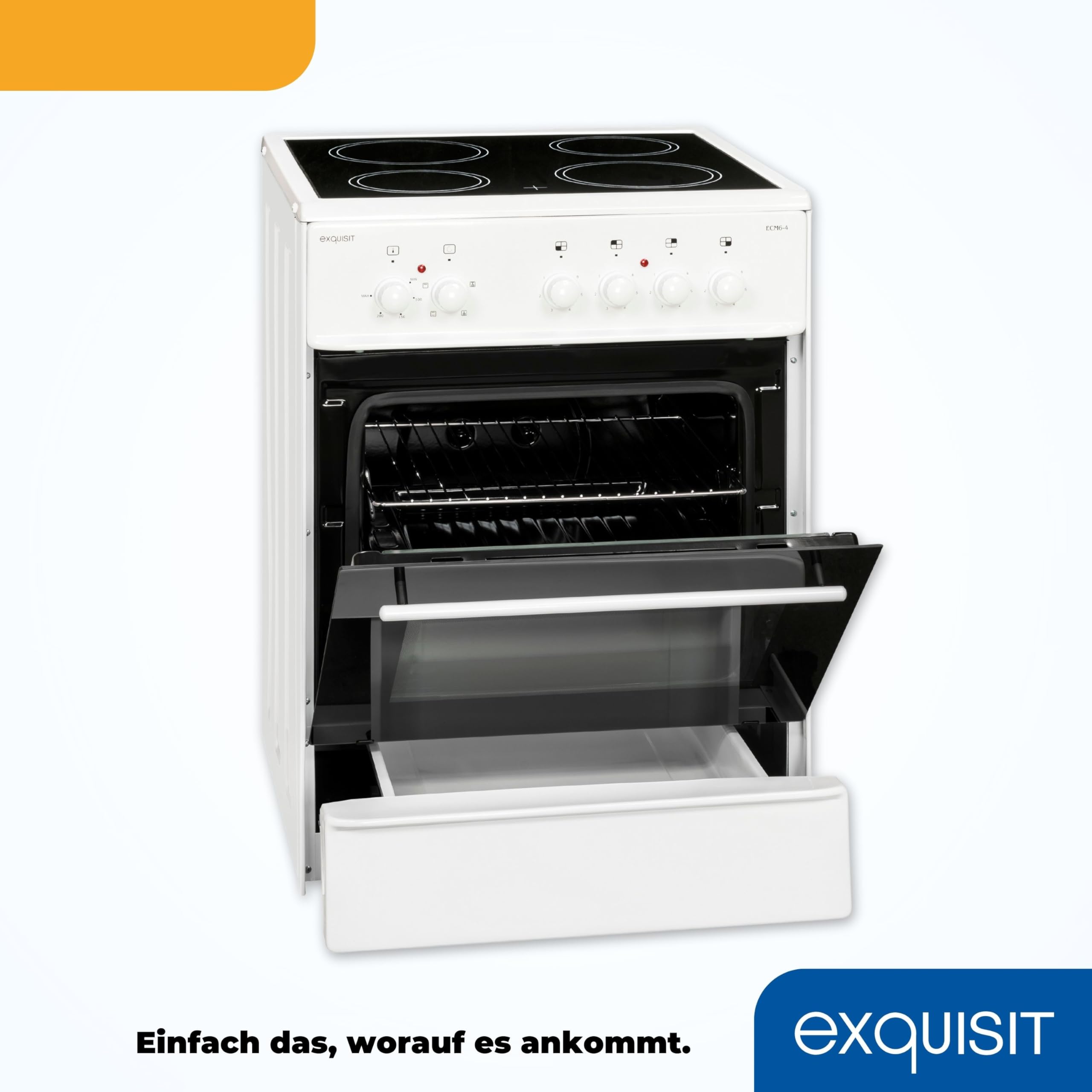Exquisit - Cocina eléctrica de pie ECM 6-4, 60 cm, vitrocerámica, 61 L, color blanco