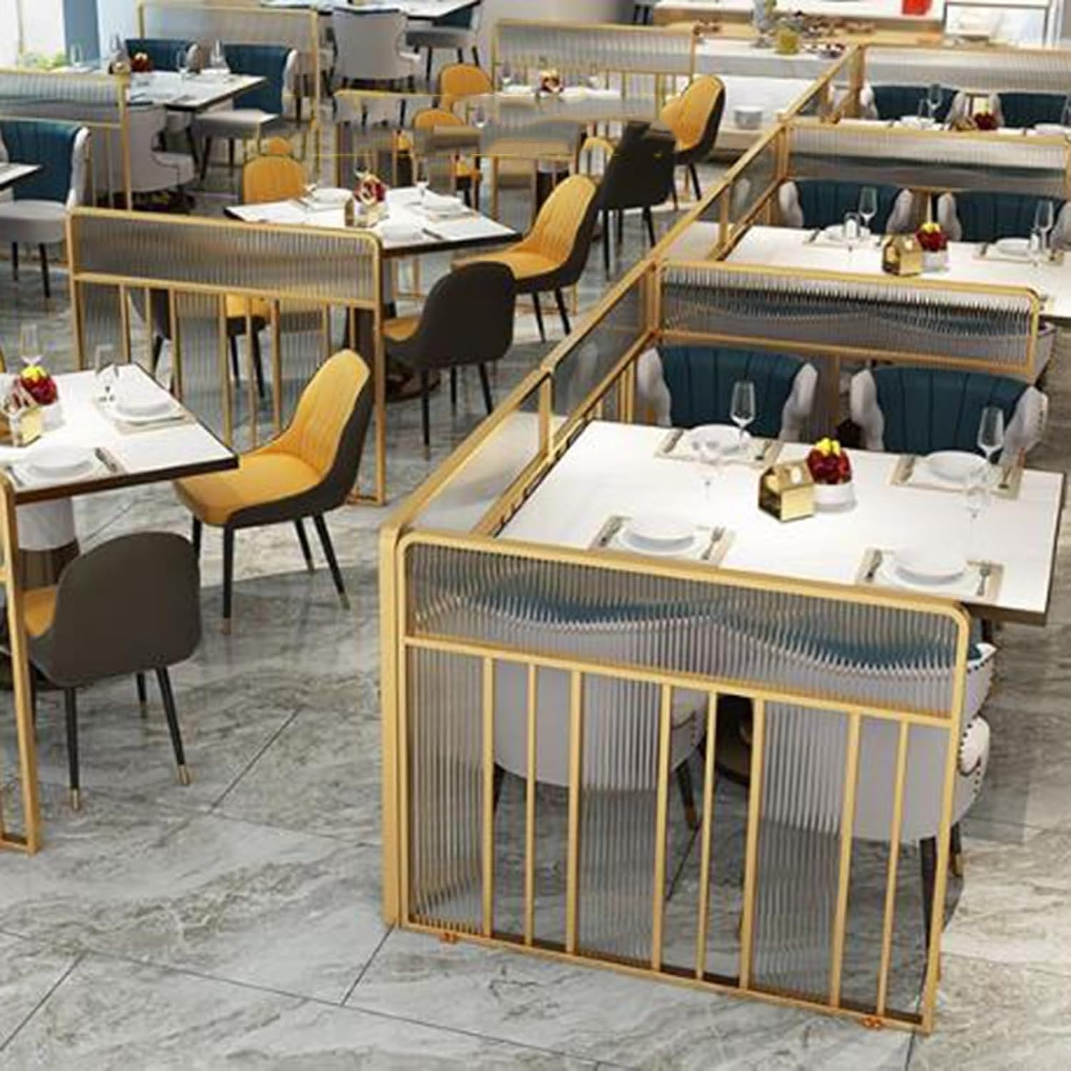 Mamparas de Hierro para restaurantes, Paneles de privacidad para escritorios, mamparas de Vidrio translúcido para Espacios de Trabajo, oficinas y restaurantes (1 Pieza Dorada)