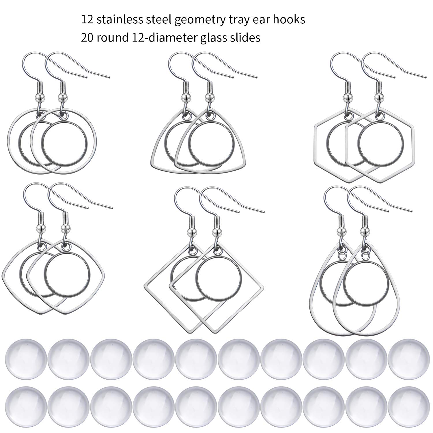 Kit Création Boucles D'Oreilles ASTER - 50 Crochets Acier Inoxydable + 50 Cabochons Verre 12mm
