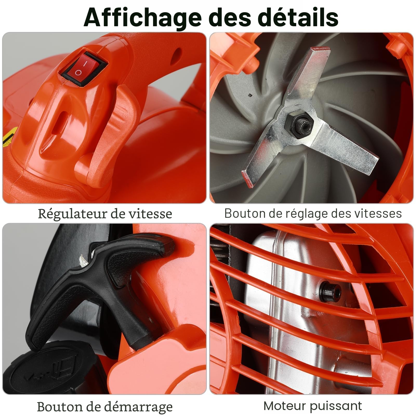 Souffleur à feuilles et aspirateur, 3-en-1 aspirateur à essence sans fil et broyeur Aspirateur de jardin avec deux poignées et sac, aspirateur manuel 2 temps pour le nettoyage de la pelouse, poussière