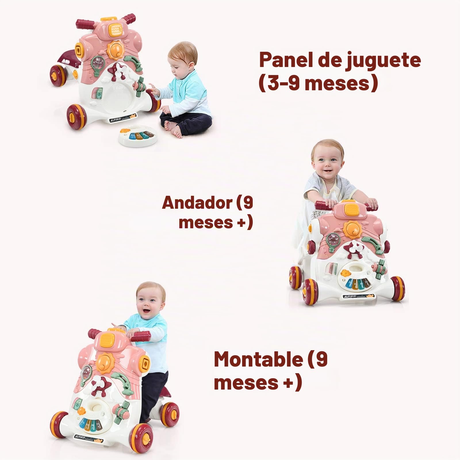LIFEZEAL Andador 3 en 1 evolutivo (Rosa)