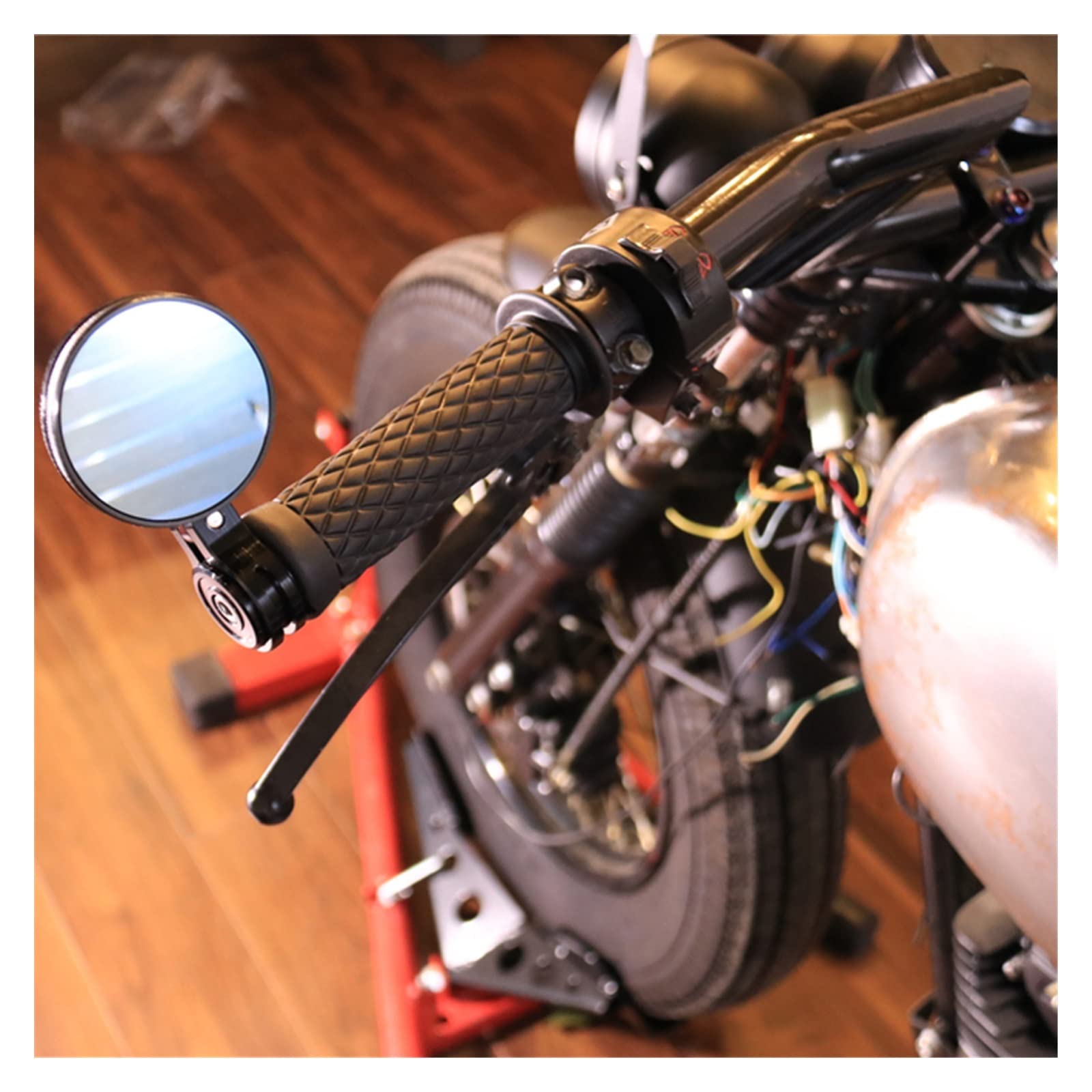 Moto Specchietto Retrovisore Specchietto Retrovisore Moto Vetro Blu Antiriflesso Specchi in Alluminio CNC Fit 13-14/17-18mm Manubrio per Cafe Racer per Specchietti Moto(Argento)