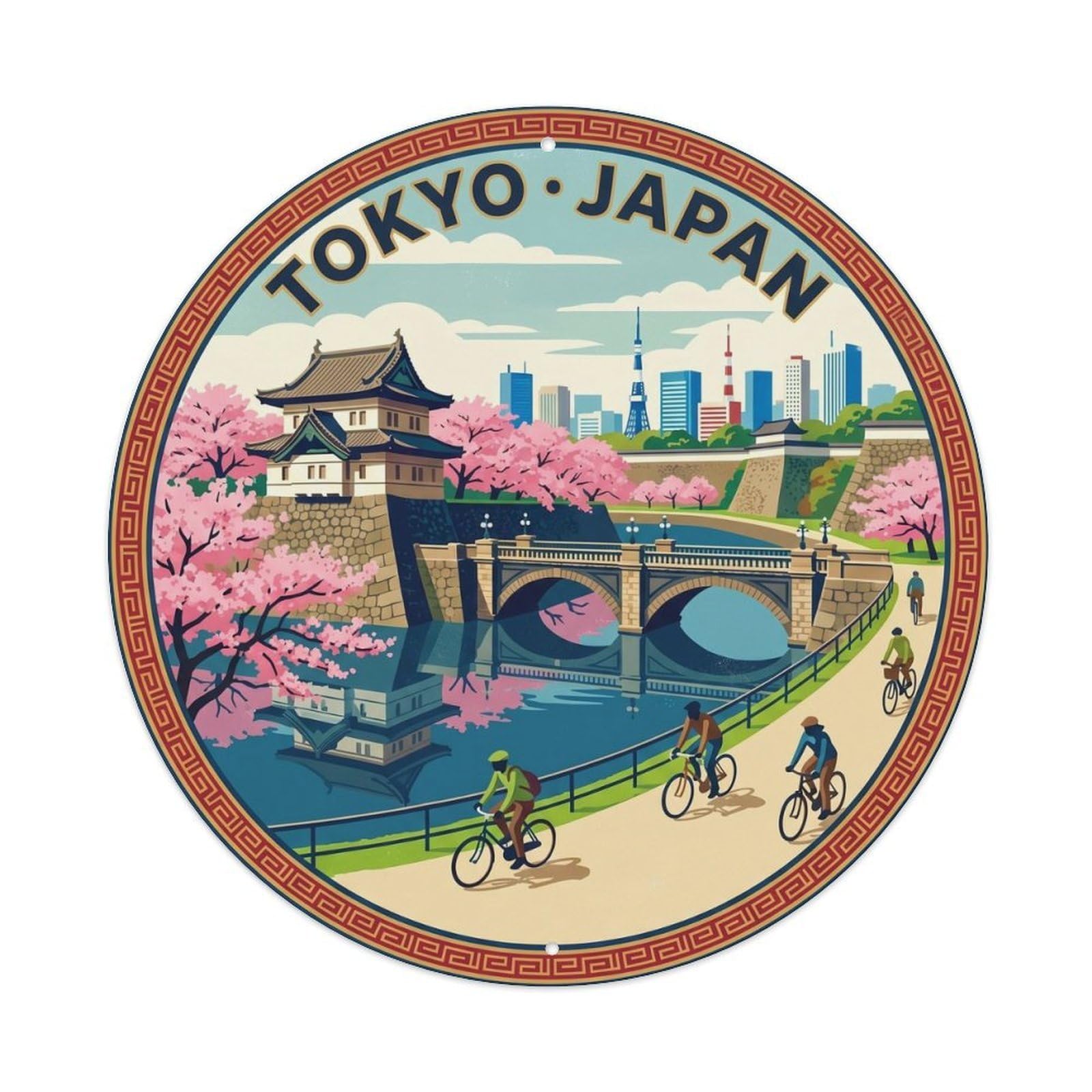 Tokyo Imperial Palace Moat Cherry Blossom Spring Island Metal Tin Sign