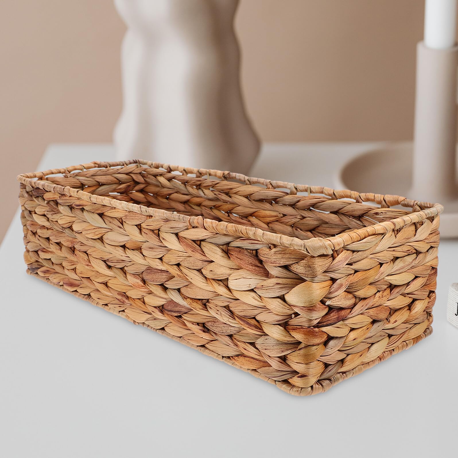 OUNONA Cestino Intrecciato in Giacinto da Tavolo Piccolo, Organizzatore Portaoggetti Rustico per Snack e Articoli Vari, Contenitore Decorativo Multifunzionale per Casa e Ufficio