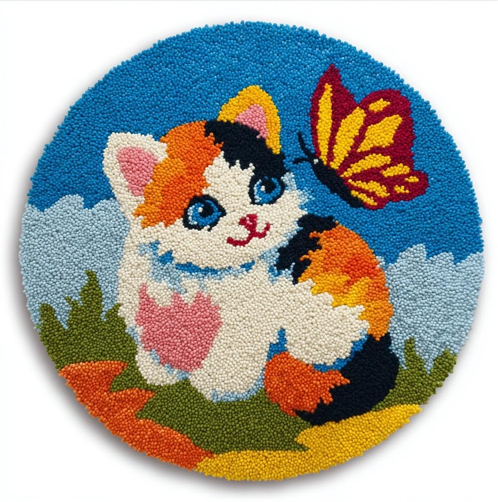 kitphoenix DIY Latch Hook Rug Kit Cat and Butterfly