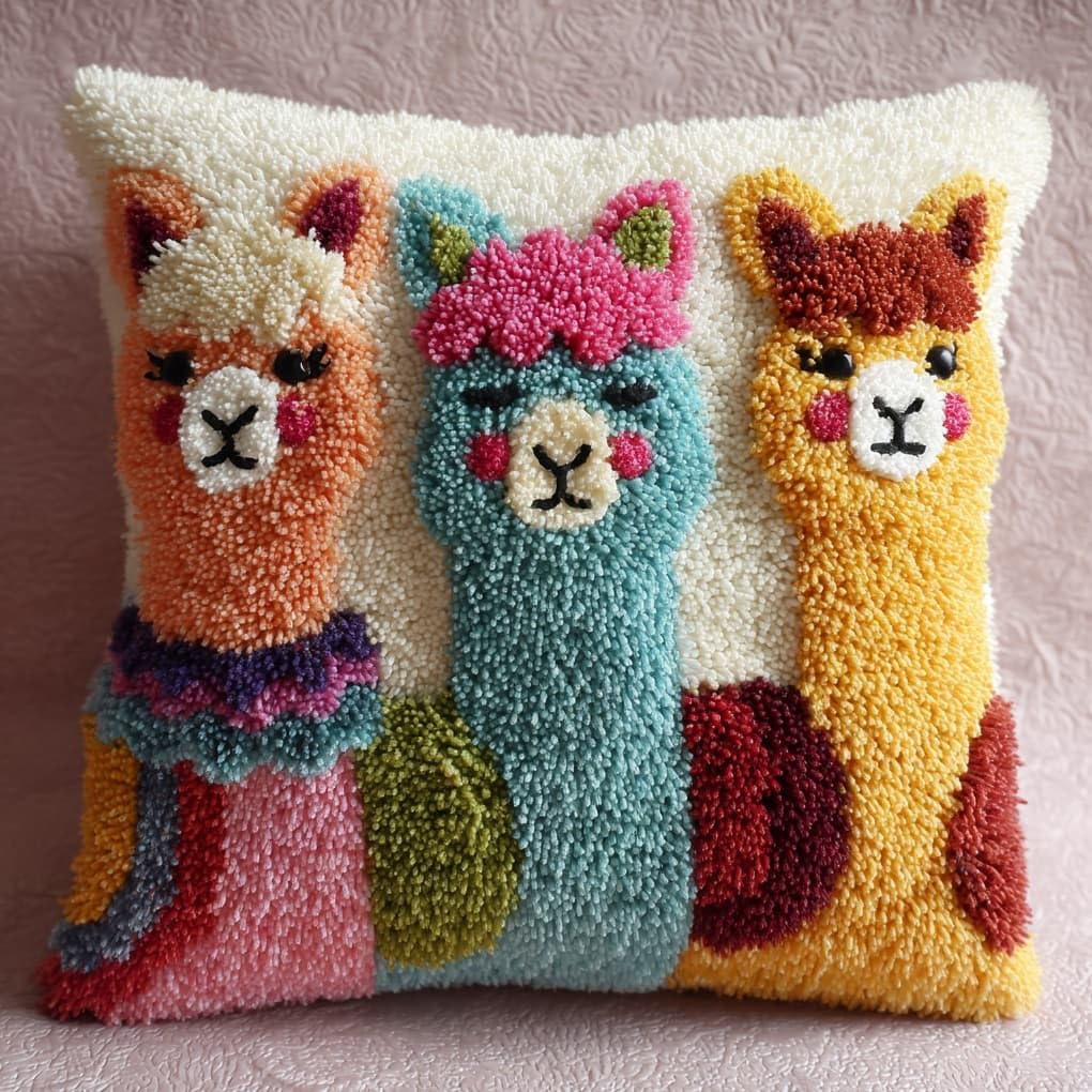 WallustrioaW Latch Hook Cushion Kits 17x17in,Animal Alpaca