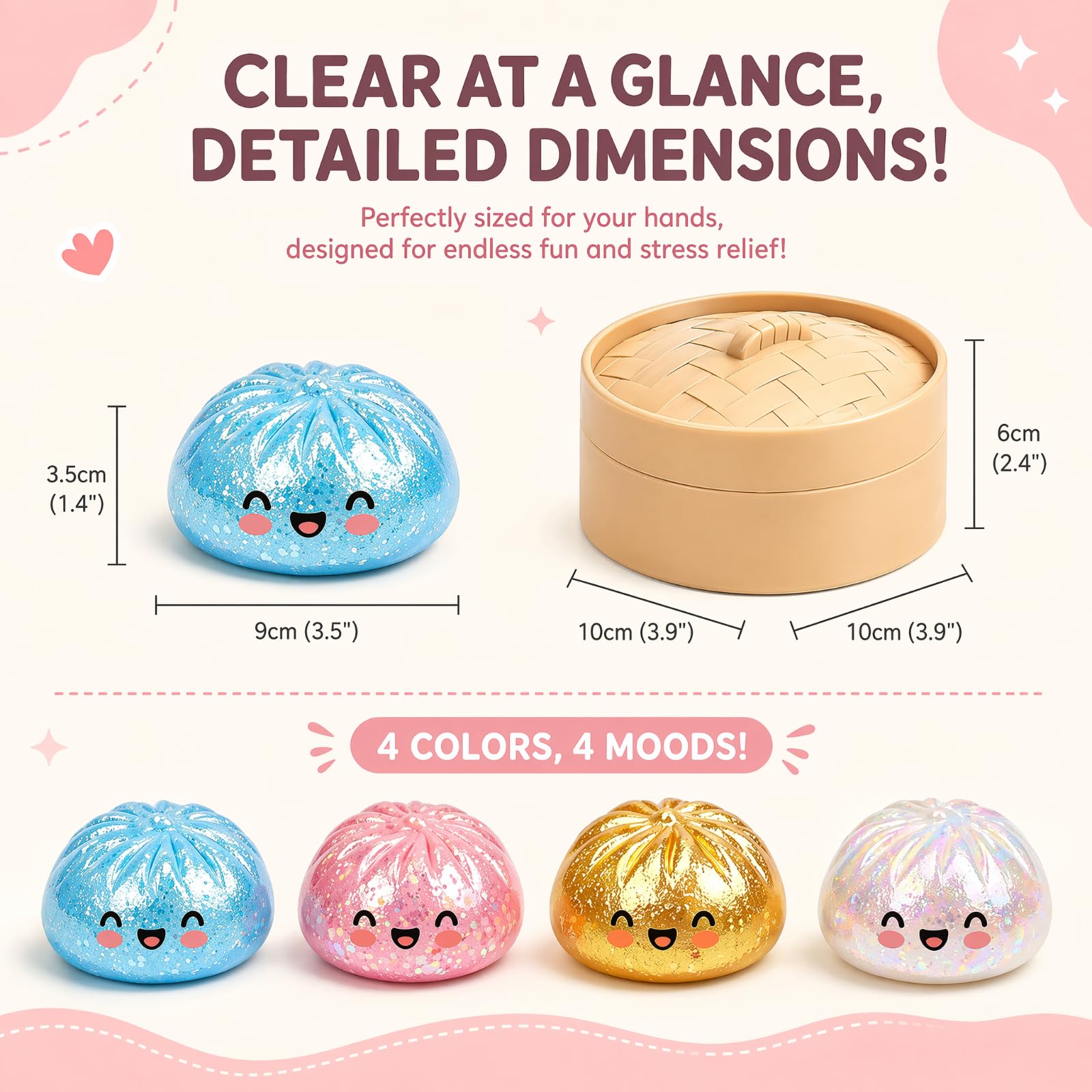 Glitter Squishy Bao Dumpling, 4Pcs Mystery Dumplings Squishies Fidget Toys - Image 5