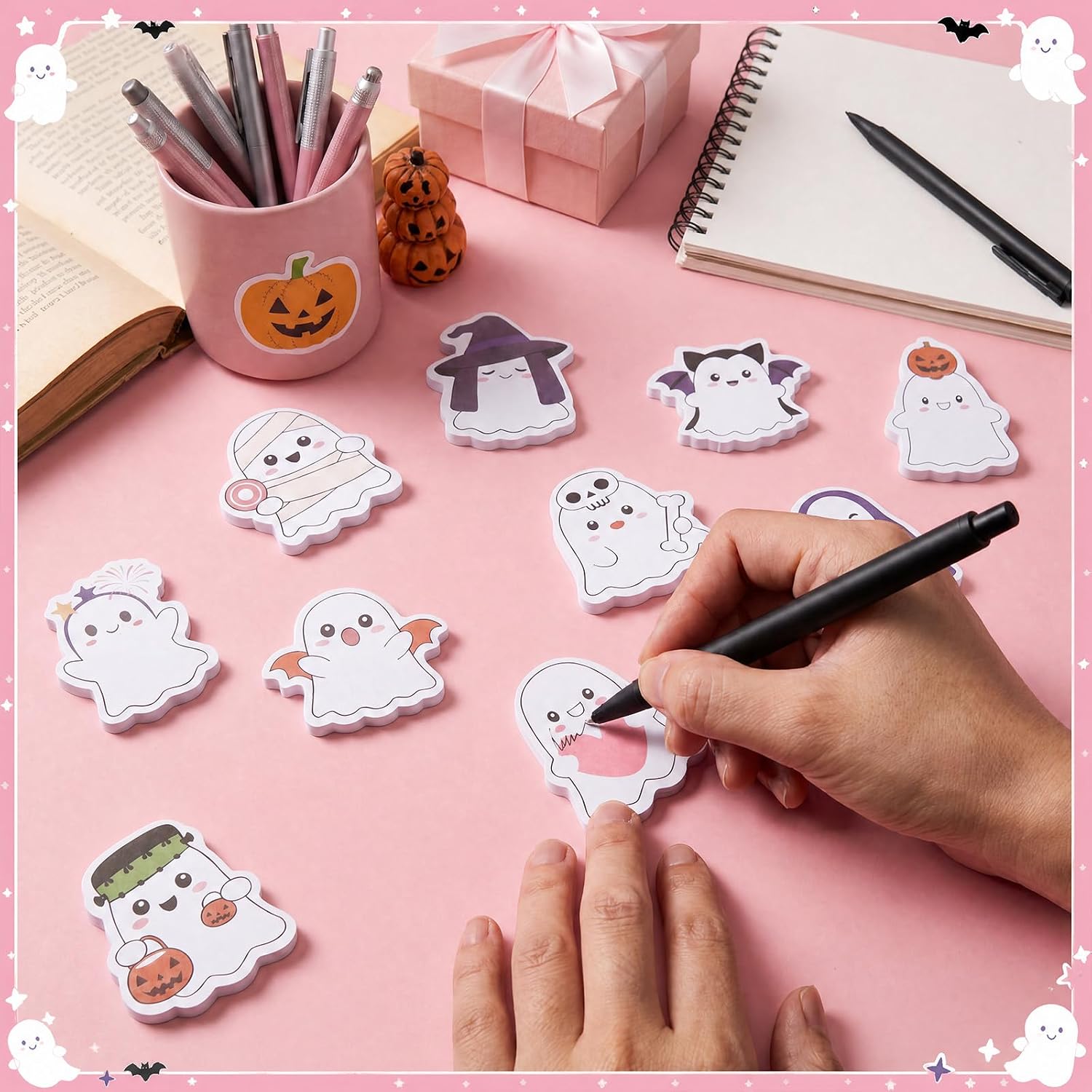 Fainne 24 Pack Halloween Sticky Notes, Ghost Shaped, 24 Styles image 2