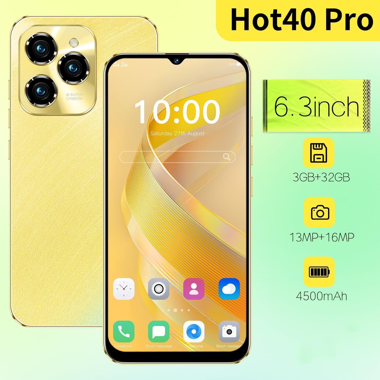 Téléphone Portable 4G, écran HD de 6,3 Pouces, mémoire ROM de 32 Go (Extension jusqu'à 256 Go), système d'exploitation Android 12.0, Smartphone Face ID/GPS/WiFi/OTG/Double SIM (White)