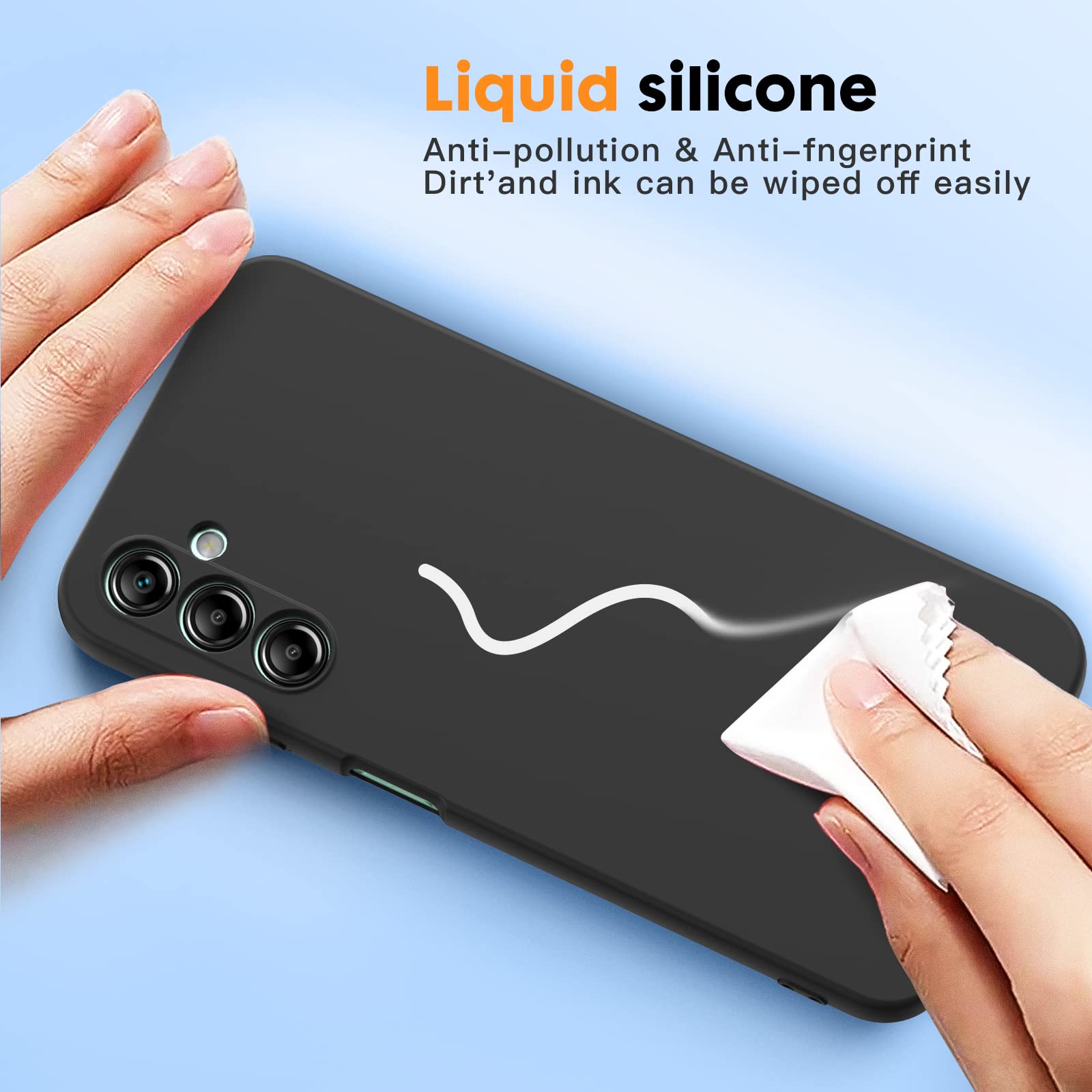 Vansdon Cover Compatibile con Samsung Galaxy A14 4G/5G, 2 Pellicola Protettiva in Vetro Temperato, Gomma Gel di Silicone Liquida Antiurto Custodia - Nero