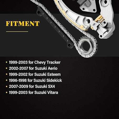 Miniatura 5 de OCPTY Kit de cadena de distribución para Chevy Tracker 99-03, para Suzuki Aerio 02-07, para Suzuki Esteem 99-02, para Suzuki Sidekick 96-98, para