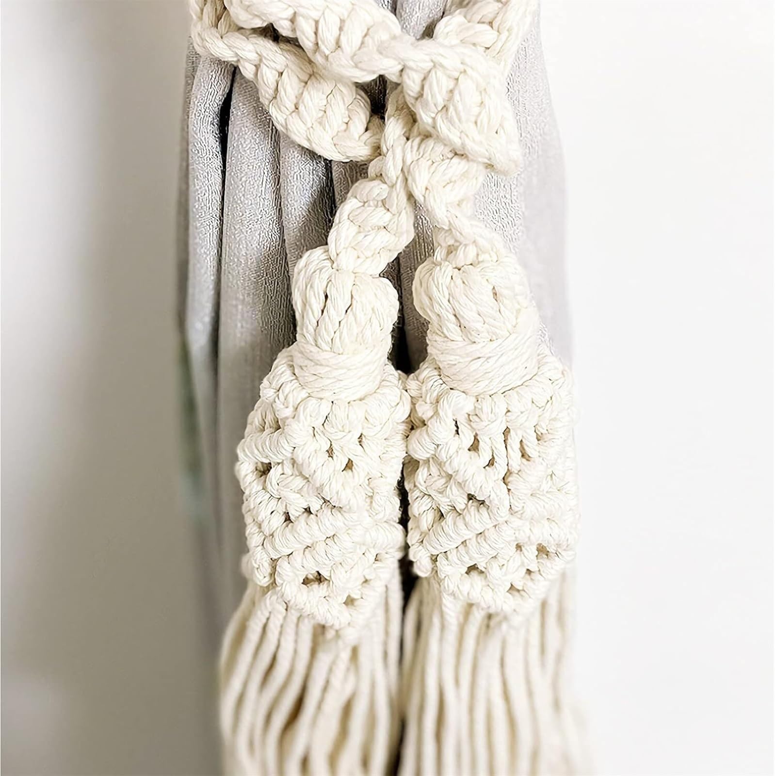 EXQULEG - Lot De 2 Embrasses De Rideaux En Corde De Coton Tricotées Main, Style Bohème Avec Pompons - Décoration Murale Brassards Rideaux Coton Main