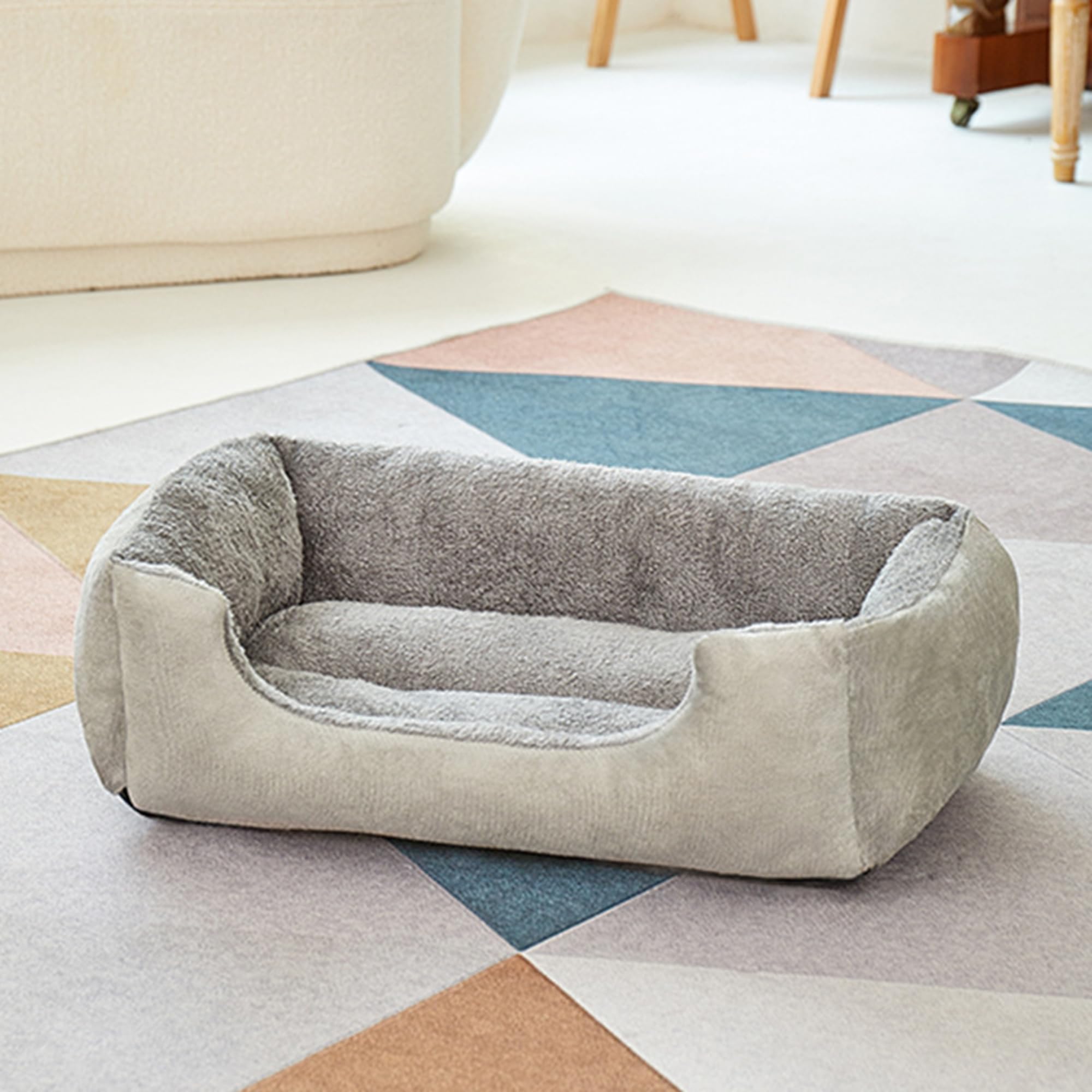  Large Cat Bed Warm Cat Sleeping Cushion Kitten Sofa Bed Cosy Soft Pet Nest House with Slip-Resistant Bottom Dog Sofa for Indoor Small Dog Puppy Rabbit (44x27x7cm,Gray)