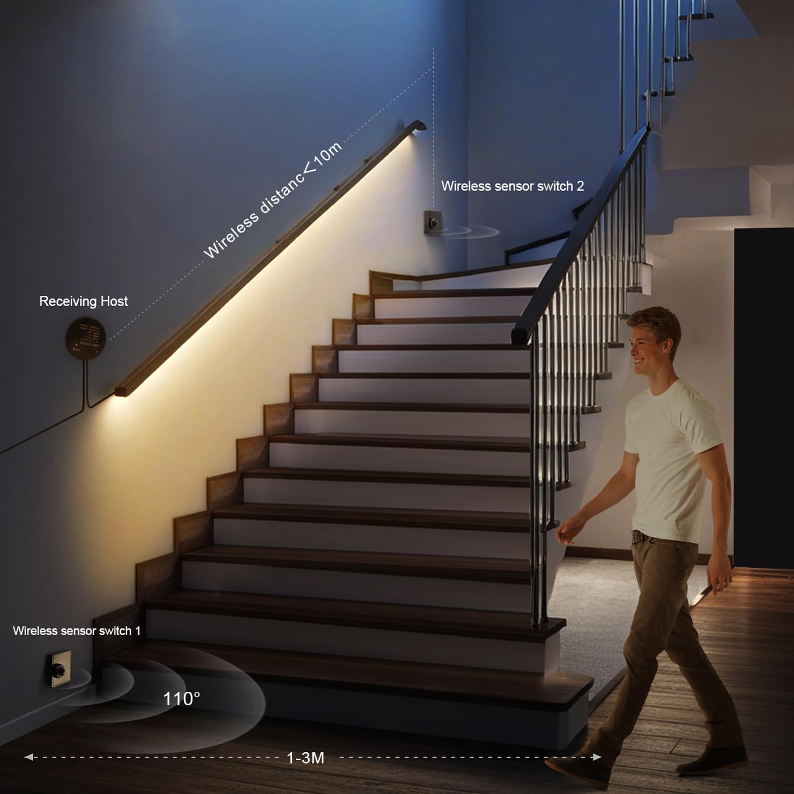 AIMENGTE COB LED Strip, mit 2 Bewegungsmelder, 5M Warmweiß Led Streifen, hochhelliges flexibles Bandlicht Für Schrank,Küche,Wohnzimmer,Schlafzimmer,Treppe
