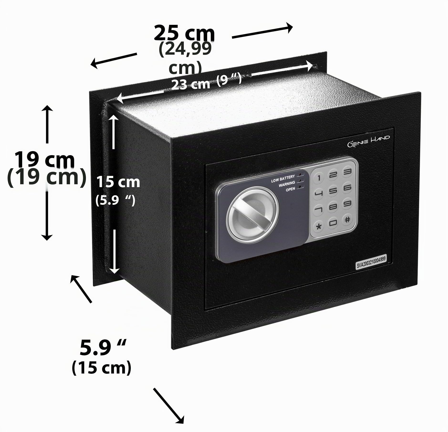 Genie Hand | Caja Fuerte de Empotrar Electrónica de Seguridad con Llave y Cerradura B-Class - Anti Bounce Technology