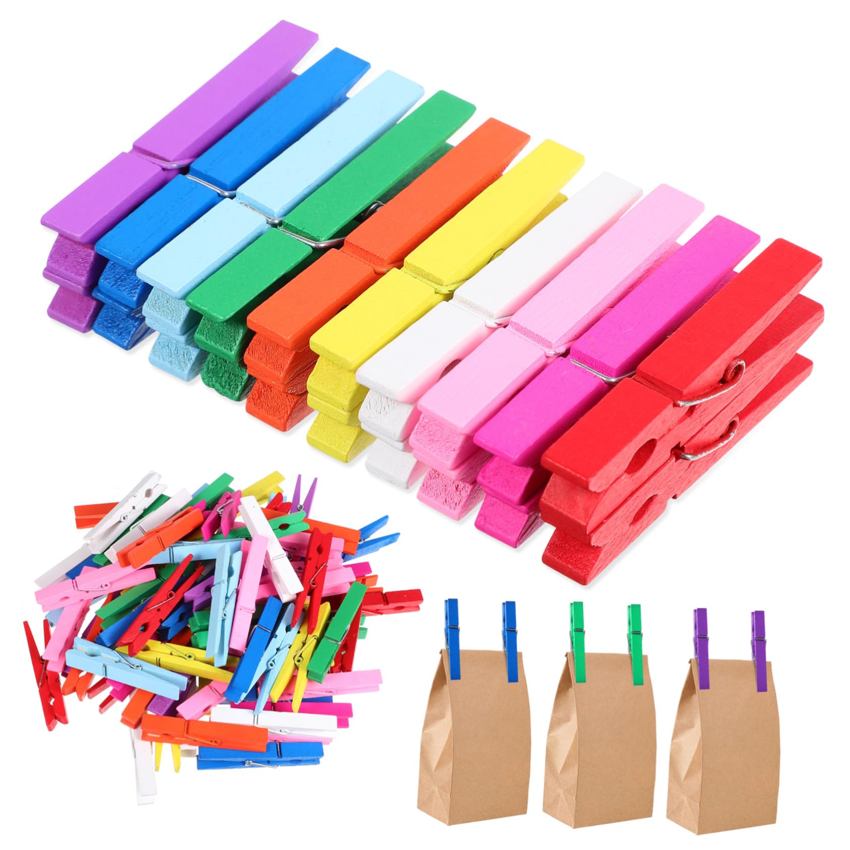 Ipetboom Mollette in Legno Colorate Resistenti 100 Pezzi 2,9 Pollici per Appendere Vestiti e Biancheria Intima a Casa