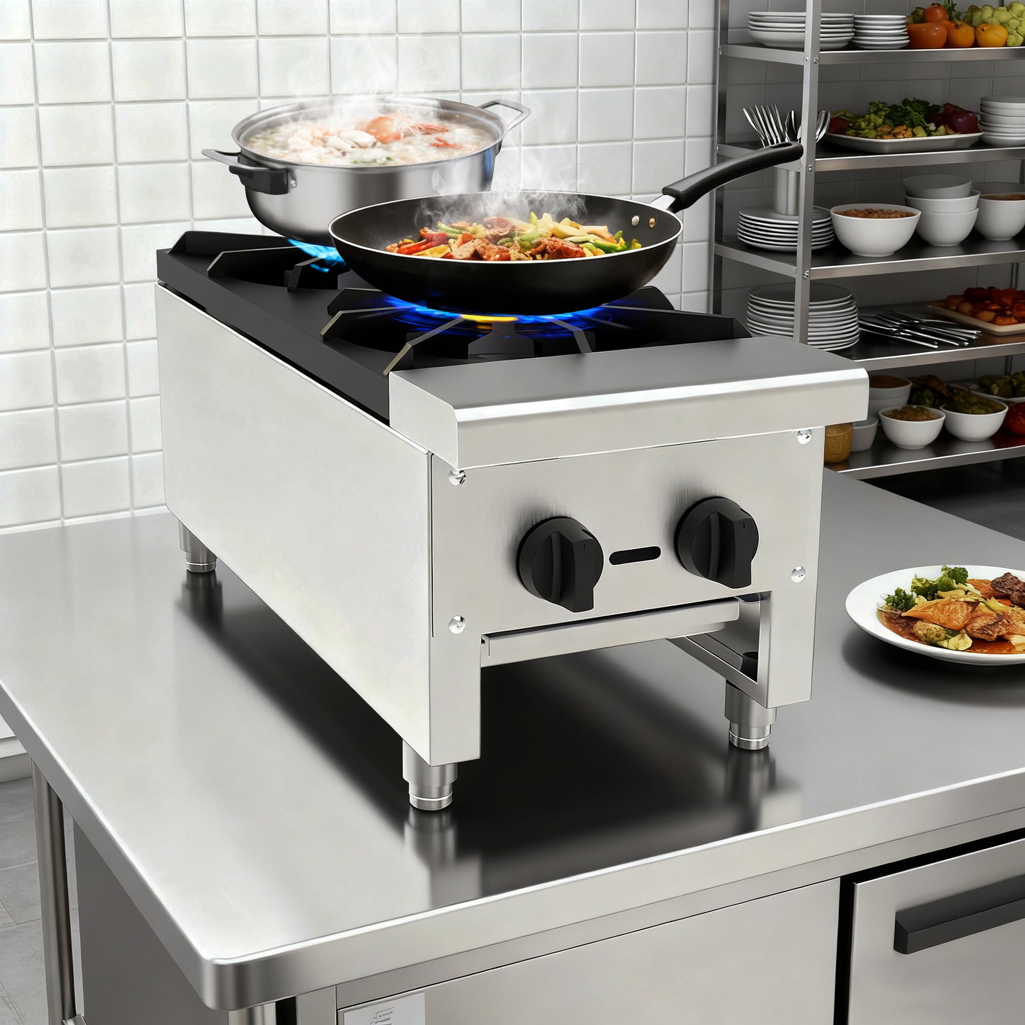 Commercial Gas Hot Plate Countertop Range – 2 Burner Stainless Steel Stove (Natural Gas &amp; Propane) – Heavy Duty 28k BTU/Burner for Restaurant, Food Truck &amp; Catering – 56,000 Total BTU (2 Burner)