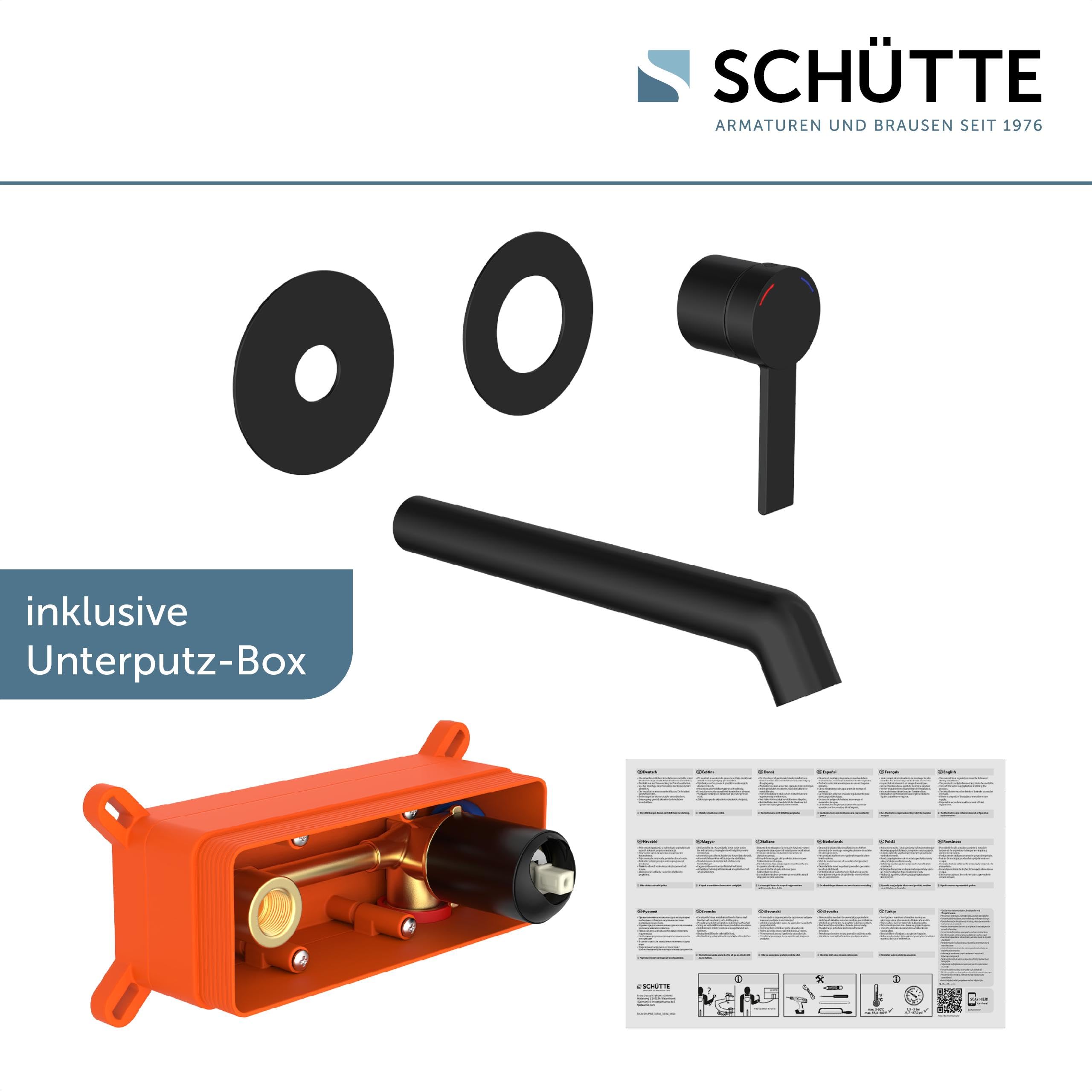 Schütte Los Angeles 33166 armatura umywalkowa do montażu na ścianie, elegancka bateria łazienkowa do montażu podtynkowego, armatura łazienkowa, przyłącze ścienne, czarna, 33166