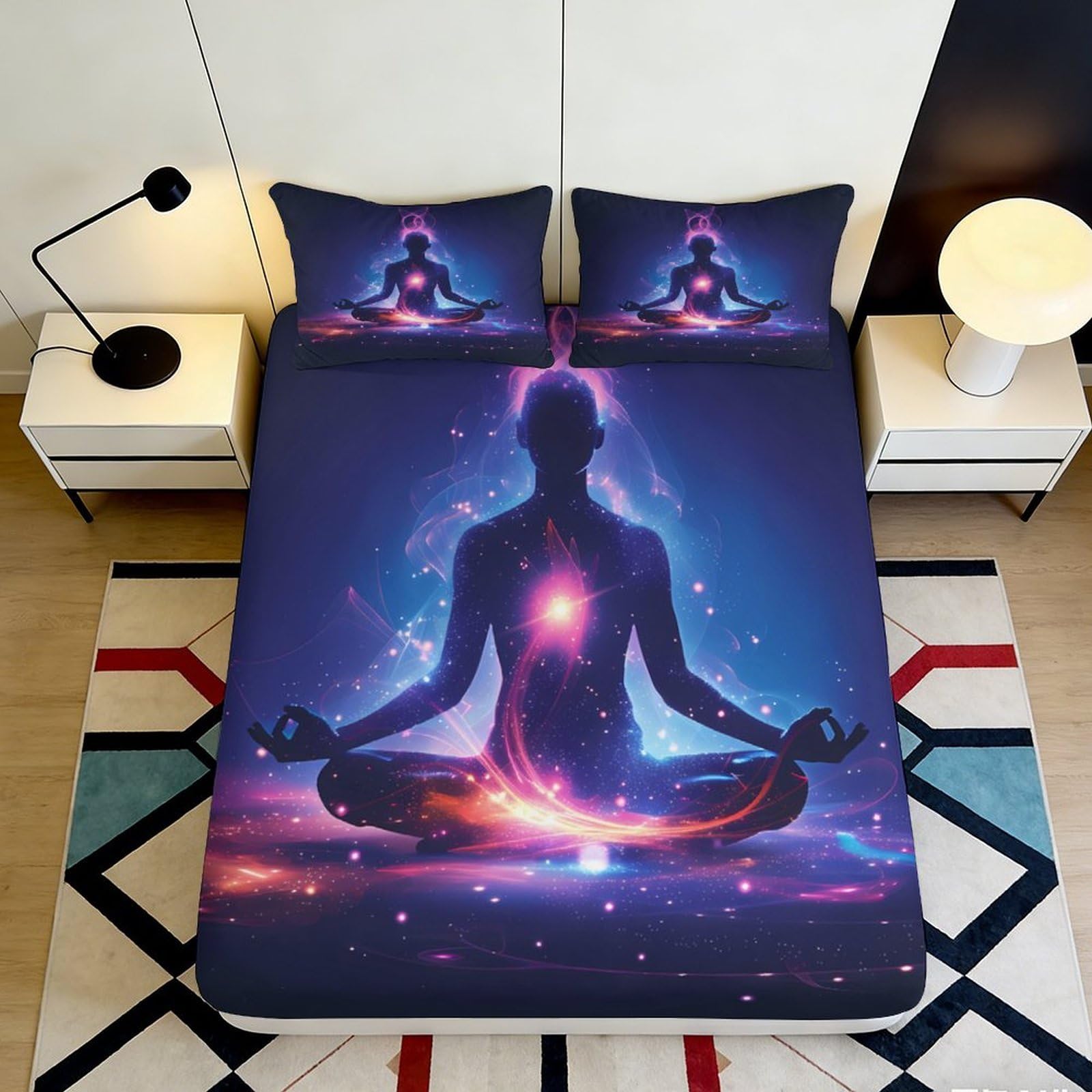 Jqzkxnhpbr Style-5 3D Printed Meditation Aura Fitted Sheet Microfiber Soft Breathable Cosmic Energy Mattress Cover For Bedroom Dorm Decor 90X200x25cm