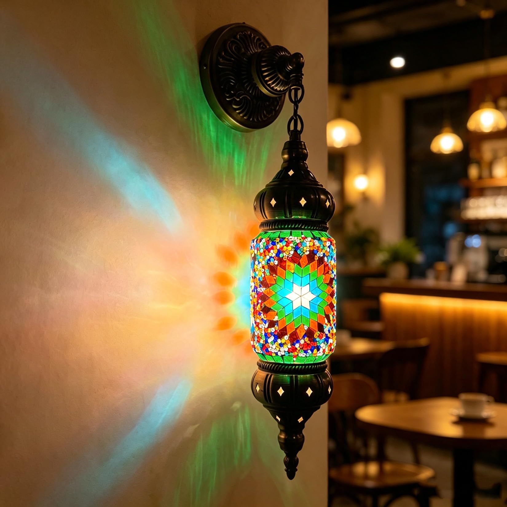 Yjmgrowing Green Turkish Mosaic Wall Sconce, Moroccan Handmade Hanging Wall Lamp