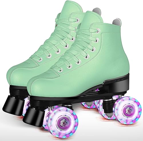 PERZCARE Patines de ruedas para mujer, doble fila, 4 ruedas, brillantes, para hombres, de piel sintética, para niñas, niños, damas, unisex, para