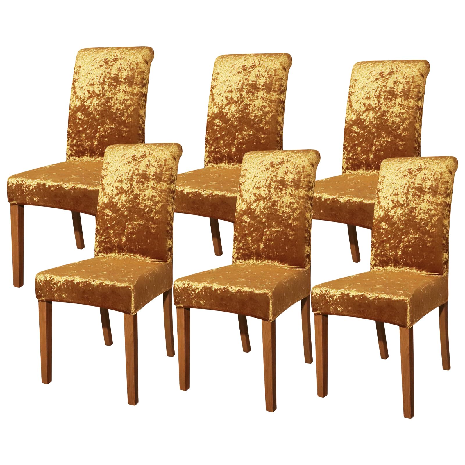 FORCHEER Chair Covers for Dining Chairs Set of 6,Velvet Gold Stretch Dining Room Chair Cover Kitchen Parsons Chair Slipcovers (Pack of 6, Velvet Gold)