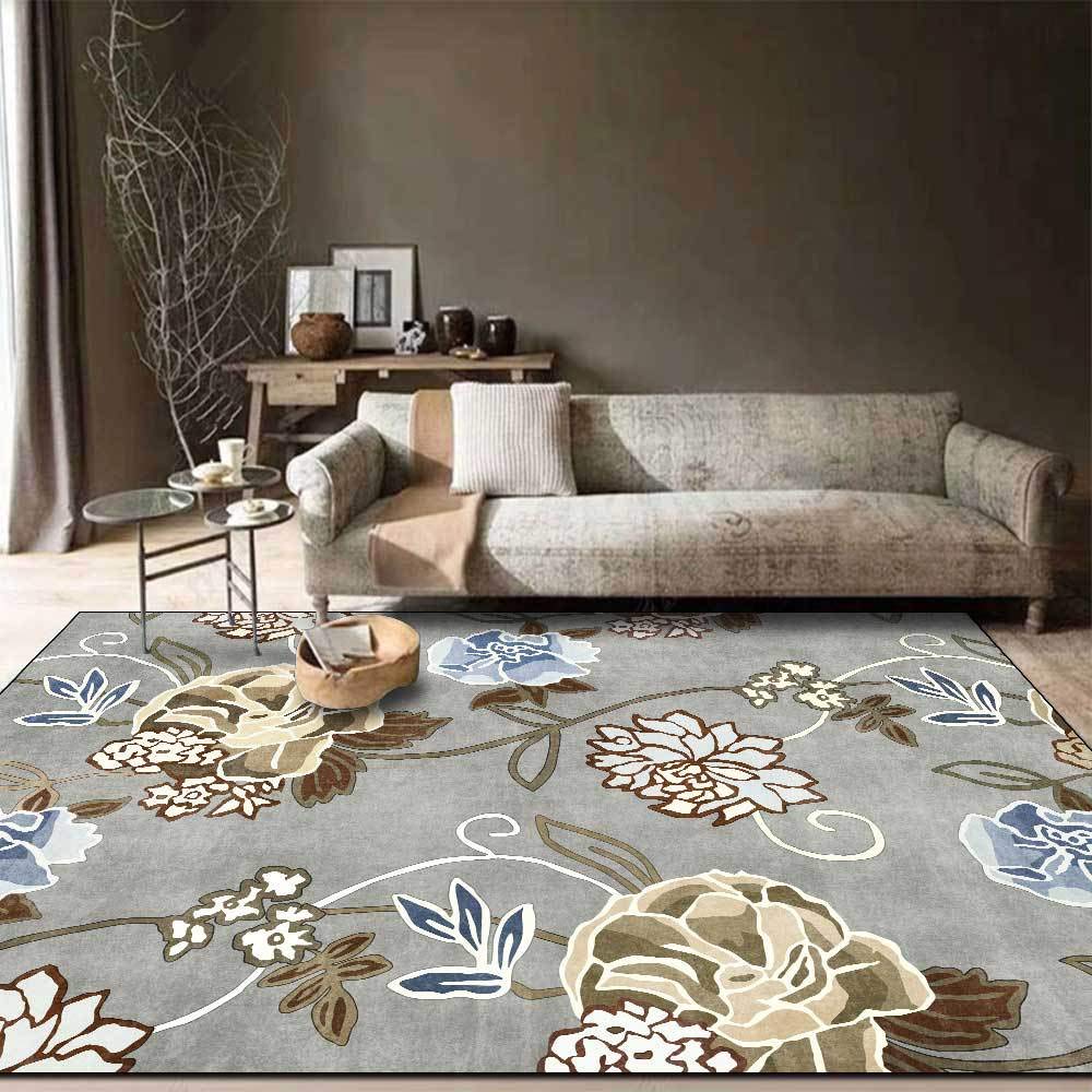 Tapis poils courts intérieur au motif floral gris et doux lavable de dimensions 120 x 180