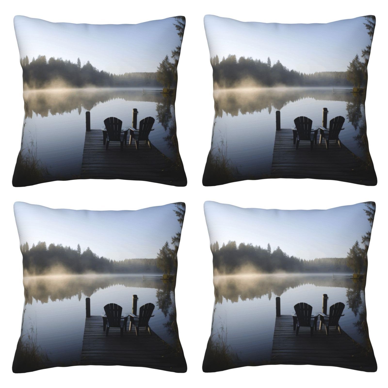 morning at the lake Throw Pillow Cases 4 Pack Square Pillowcases Super Soft Pillow Protectors With Zipper for Couch Livingroom Sofa Bed Office Car,30x30 CM