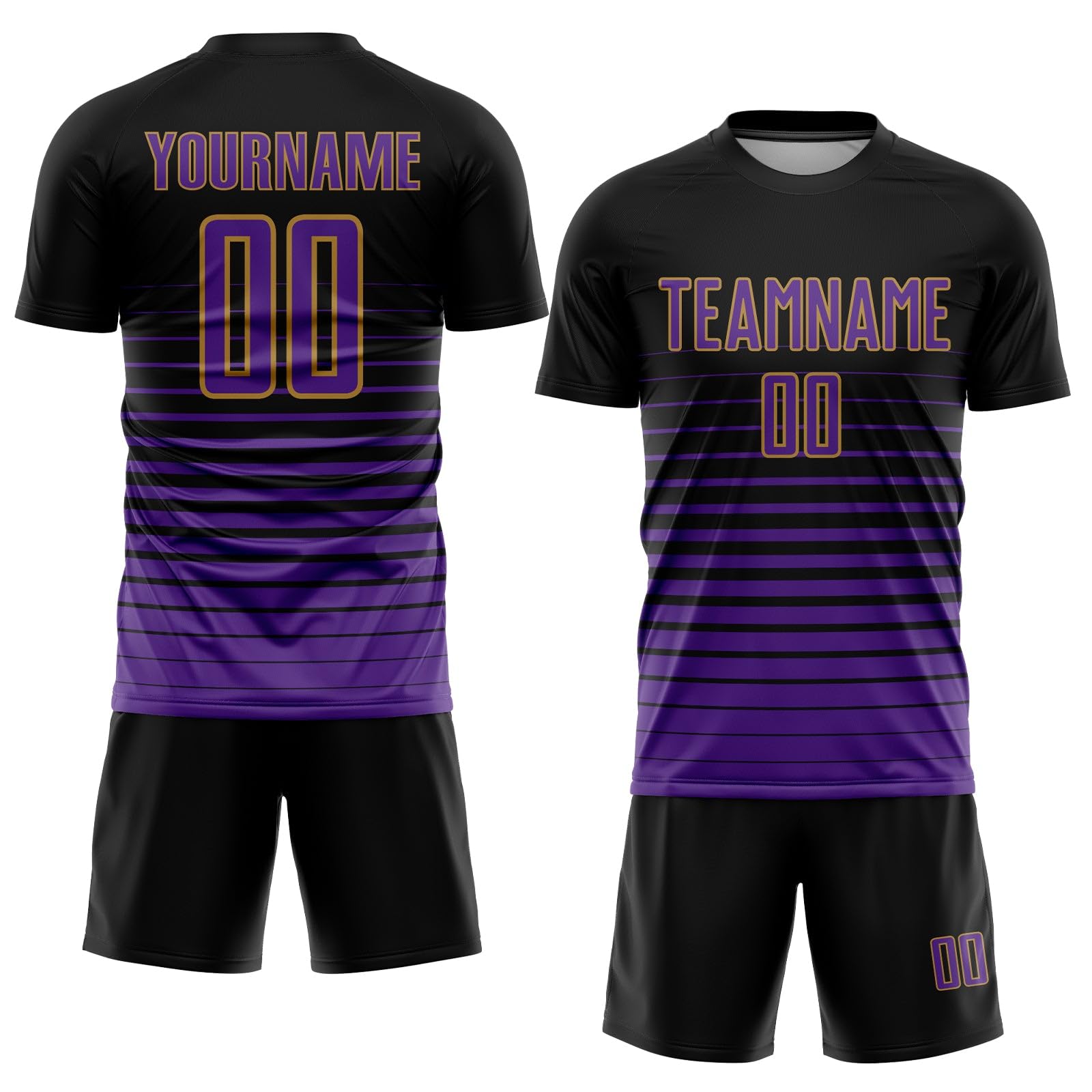 Custom Soccer Jerseys for Men Women Youth Kids Black Gold Pinstripe Personalized Soccer Jersey Printed Name Number Logo Mens Clothing