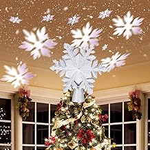 Artmag Christmas Tree Topper Lighted with White Snowflake Projector, LED Rotating Snowflake 3D Glitter Lighted Gold Snow Tree Topper for Christmas Tree Decorations (Silver)