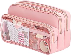 FOSDICK Aesthetic Large Capacity Pencil Case Makeup Bag for Girls School Pencil Case with 4 Compartments Pencil Case for Office College School Teen Gift