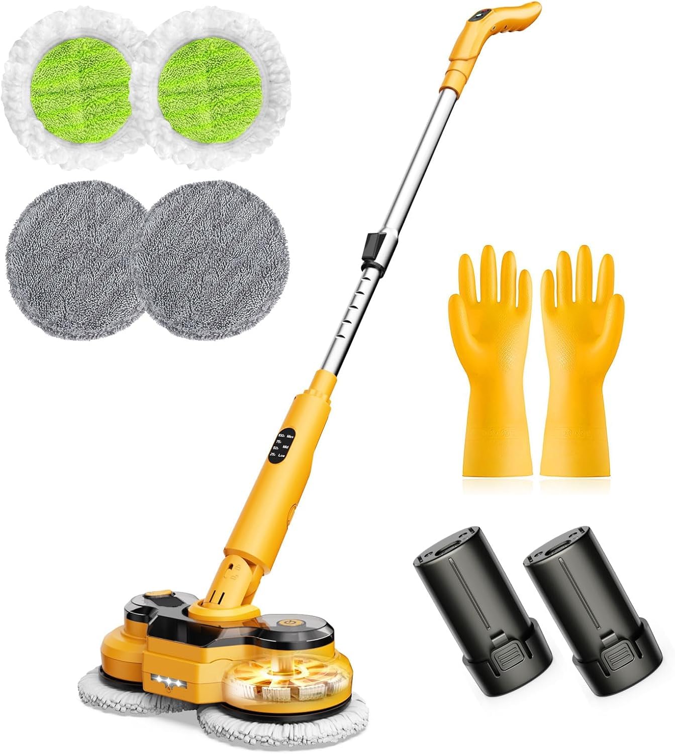 Qimedo Mopa Eléctrica para Suelos Duros, Mopa Giratoria 800 RPM con Baterías Recargables 5000 mAh, Mopa con Spray Inalámbrica para Suelos de Madera y Azulejo