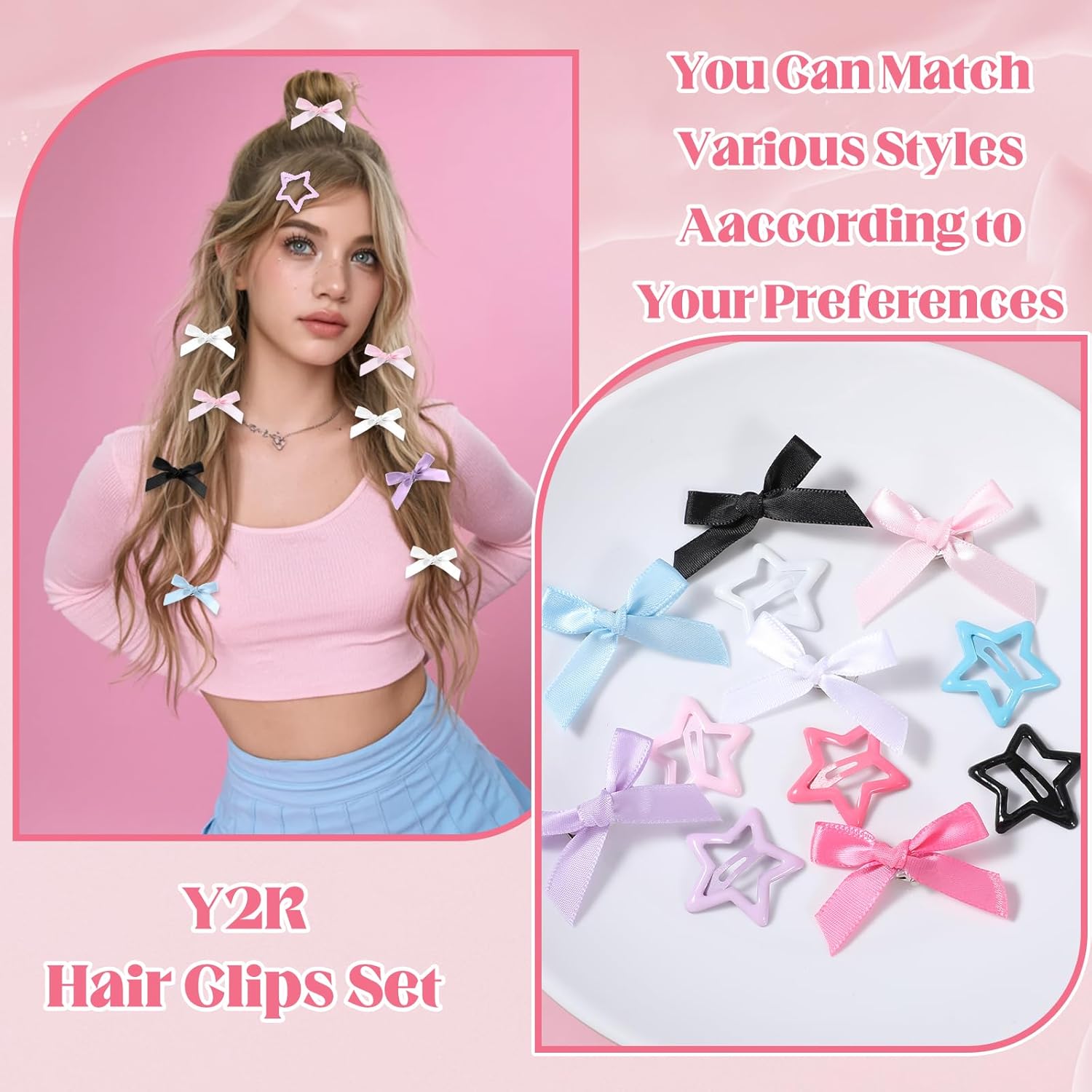 48PCS Bow Hair Clips Snap Stars Hair Accessories Hairs Bow Metal Star Cute Satin Mini Hairs Bows Clips Non-Slip Y2K Star Barrettes Bowknot for Women Ballet Style Christmas Gift - Image 6