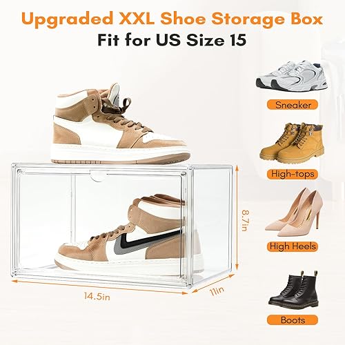 Miniatura 3 de Paquete de 8 cajas de almacenamiento de zapatos XL, vitrinas para tenis, cajas de zapatos de plástico transparente apilables de 13.4 x 10.6 x 8.3