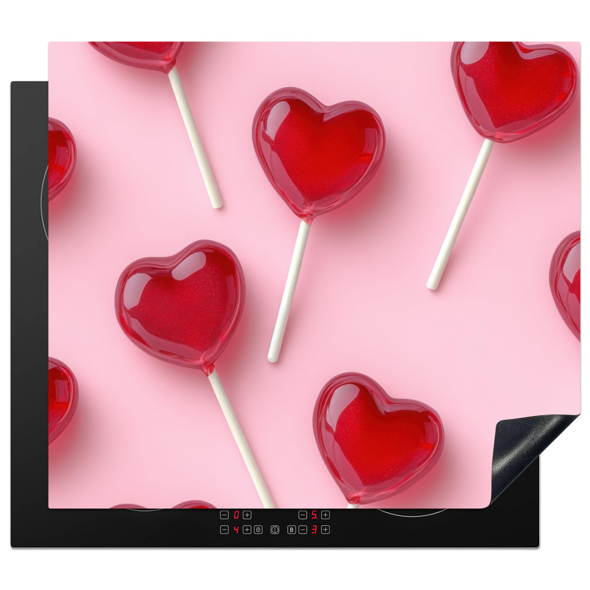 KitchenYeah© Induction Hob Cover Protector Mat 20.3"x22.7" / 57.6x51.6 cm Kitchen Universal Ceramic Covers for Electric Cookers Vinyl Lollies - Hearts - Pink