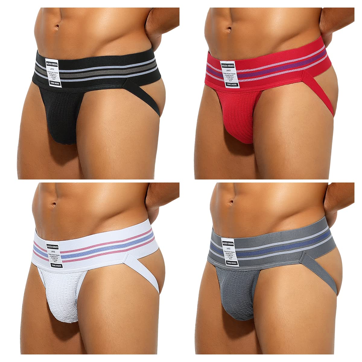 Photo 1 of Arjen Kroos Men's Jock Strap 4 Pack High Elastic Jockstrap Underwear Breathable Athletic Supporter with Wide Waistband
