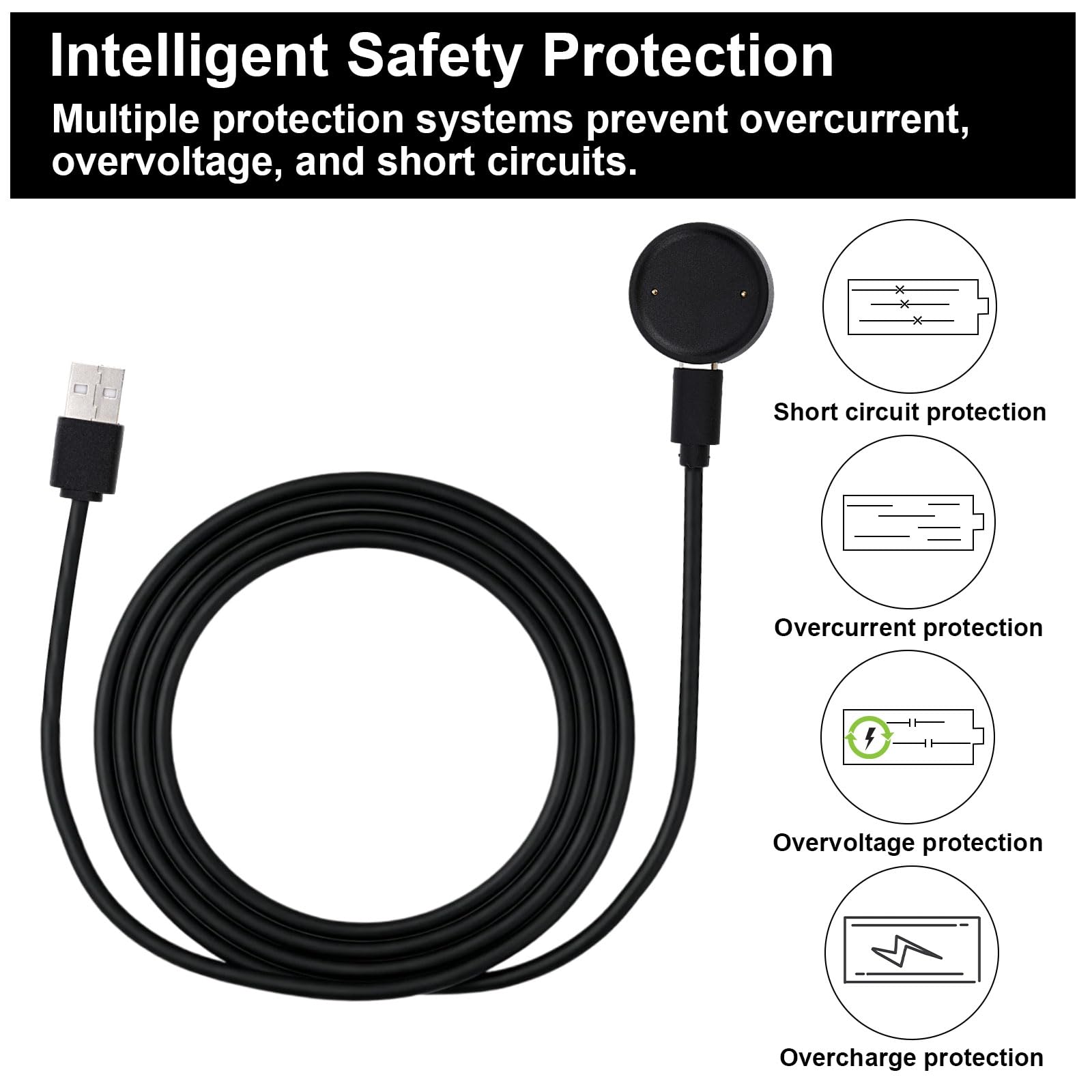 Kabel Ładujący do Amazfit Active 2/Bip 6, 1m Wymienny Kabel Ładujący USB Przenośny Smartwatch Typu C Stacja Dokująca i Ładowarka (Czarny)