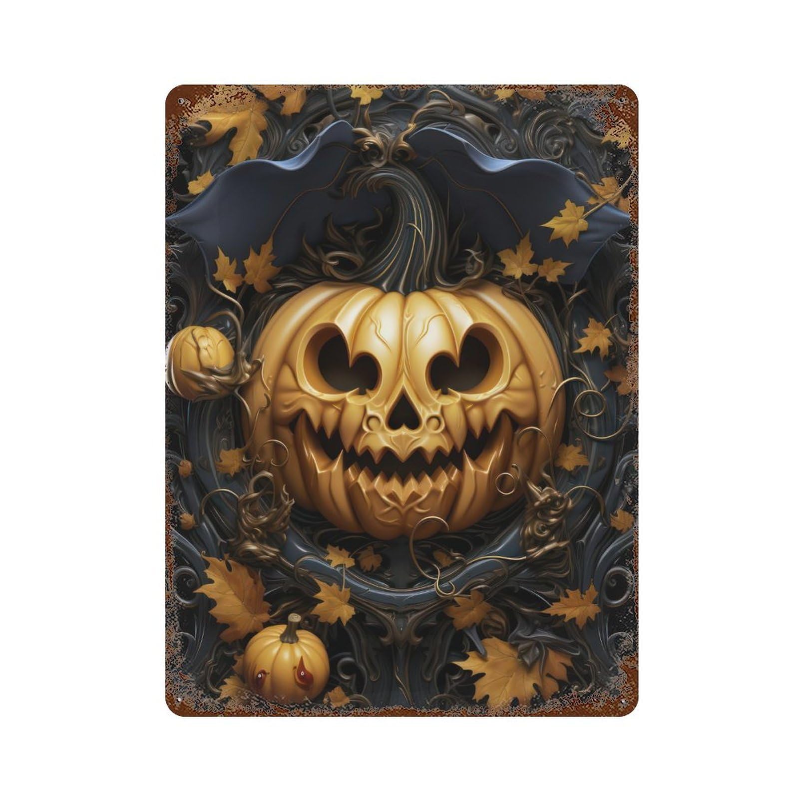 Halloween Pumpkin Artwork 15.7"x11.8" Vintage Rust Metal Sign, Novelty Wall Decor for Living Room, Hallway And Home Decor