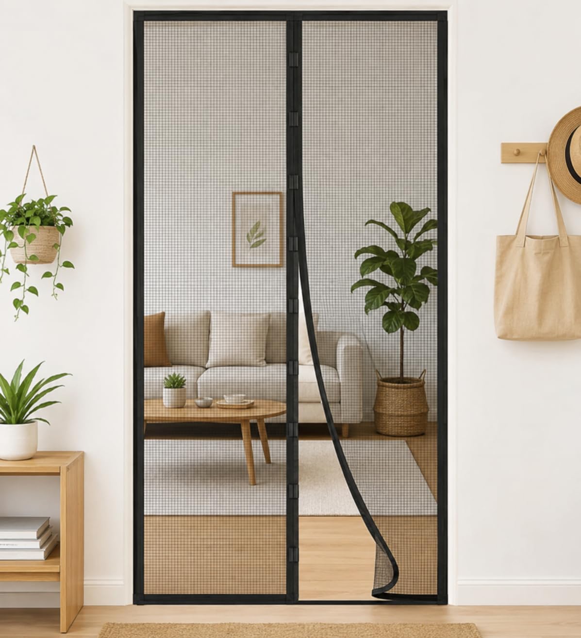 BLEMY Mosquito Net for Door 100x210 cm | Magnetic Fly Mesh Curtain | Polyester Insect Screen | Auto Closing Hands-Free Mosquito Net with Self Adhesive Hook Tape – Black-image-49