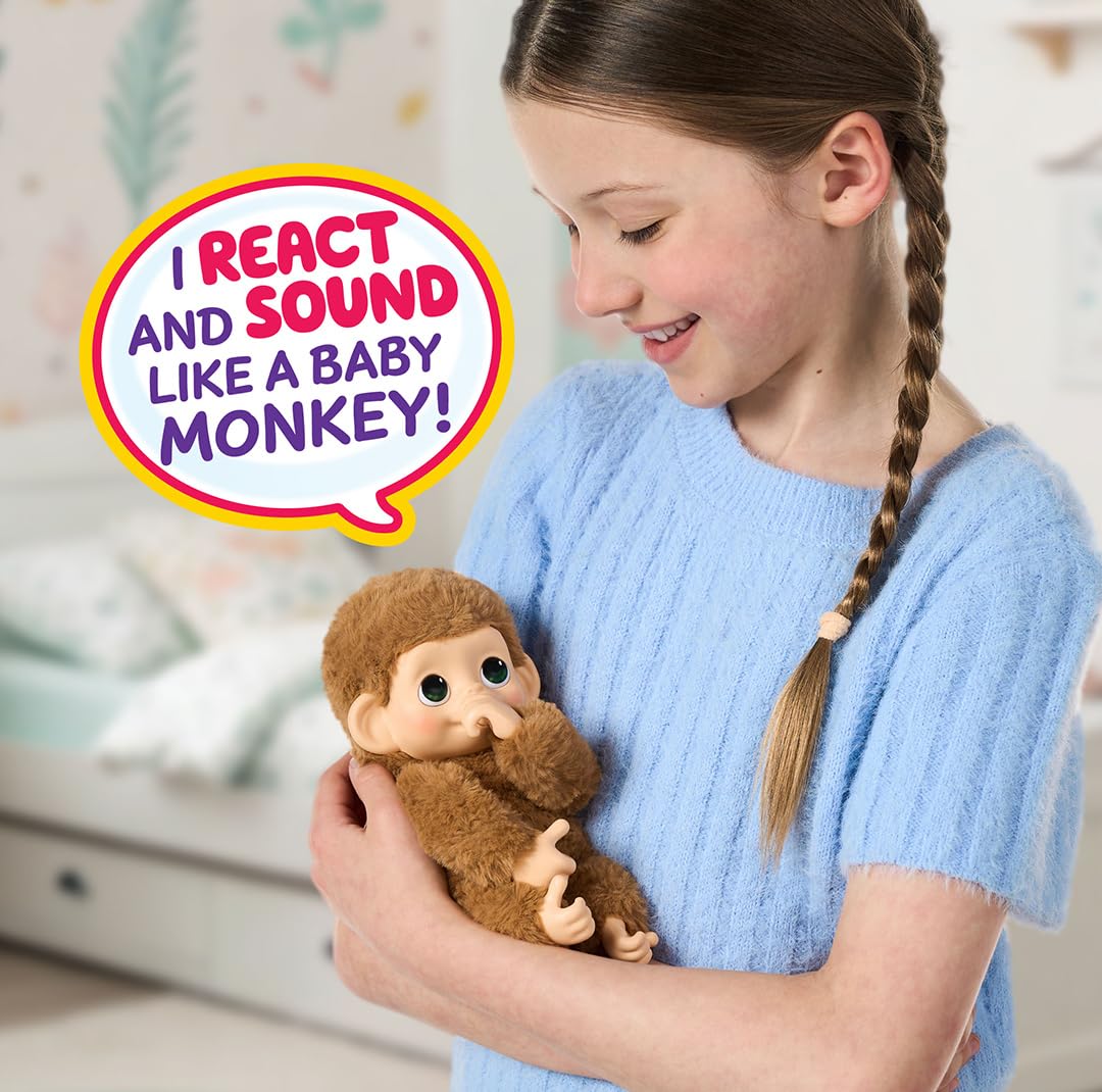 Little Live Pets Baby Monkey Minis - Pepi Peach. Interaktywna zabawka dla zwierząt domowych. Ponad 20 dźwięków i reakcji. Miękkie brązowe futro, 18,8 cm wysokości. Super realistyczny. Karmić