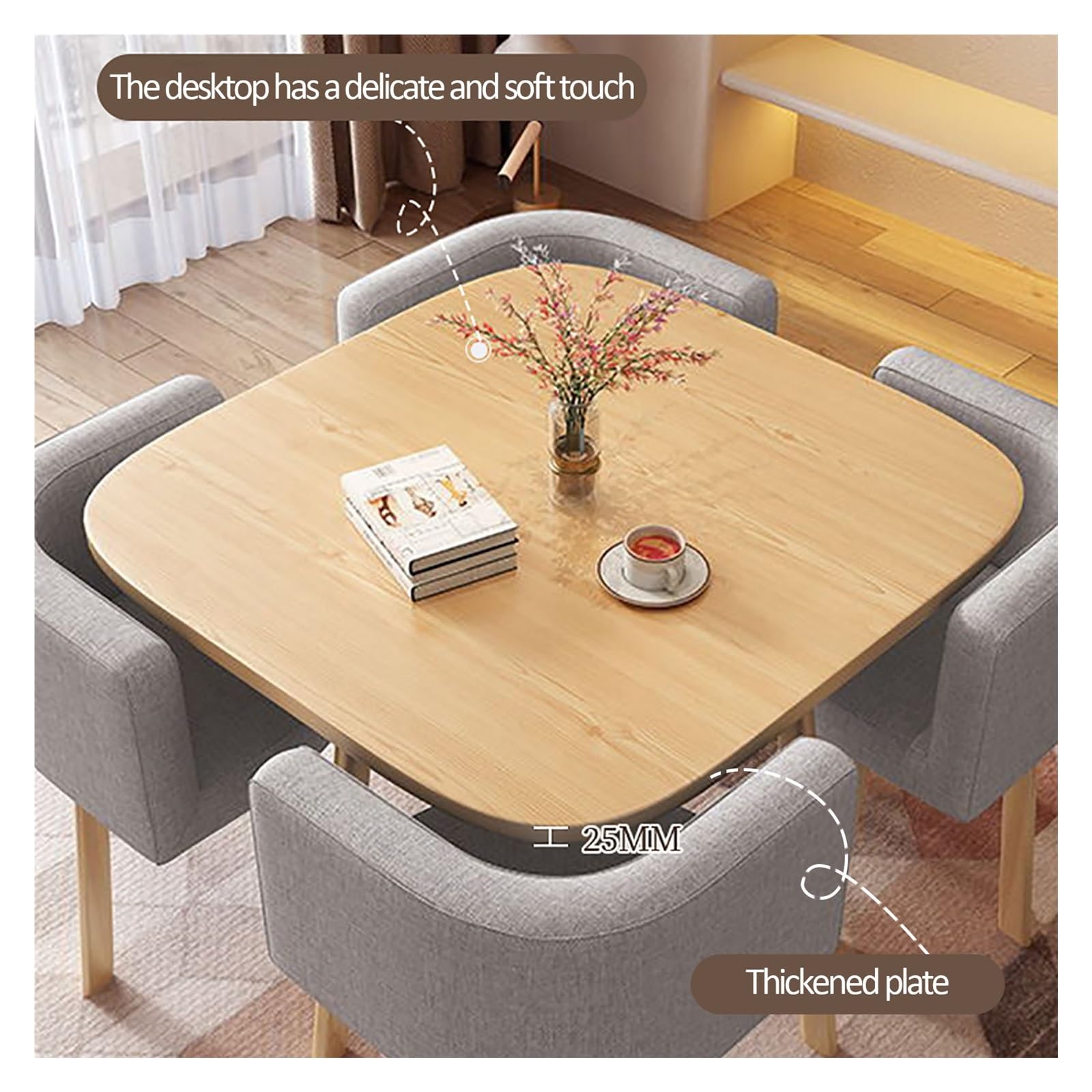 Elegante juego de mesa y silla de recepción de oficina, pequeña mesa de negociación para sala de estar, cafetería, restaurantes, moderno conjunto de muebles de comedor y ocio