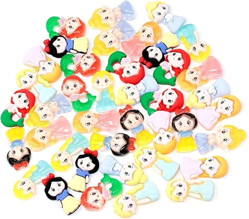 Miniatura 7 de Honbay 40 dijes de resina con parte trasera plana de princesas de dibujos animados, lindos encantos de limo para niñas, adornos de resina de sirena,