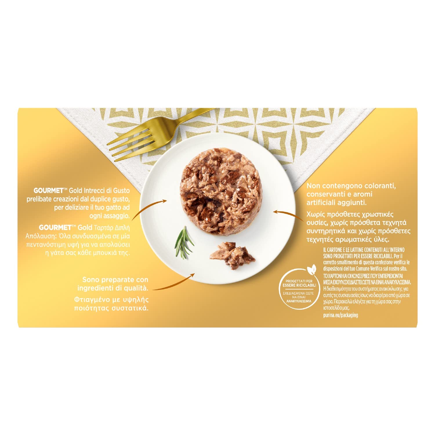 GOURMET Gold Intrecci di gusto Cibo Umido per Gatti Adulti Tortino con Pollo, Manzo, Tacchino e Agnello 48 Lattine da 85g