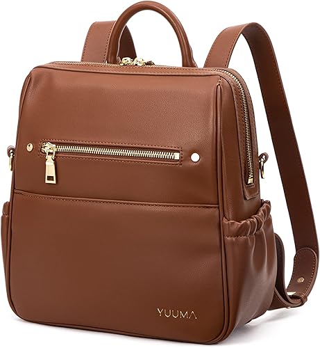 Miniatura 2 de YUUMA Mini mochila para pañales  Mujeres y mamás  Pequeña mochila de cuero vegano  Ligero y compacto (canela)