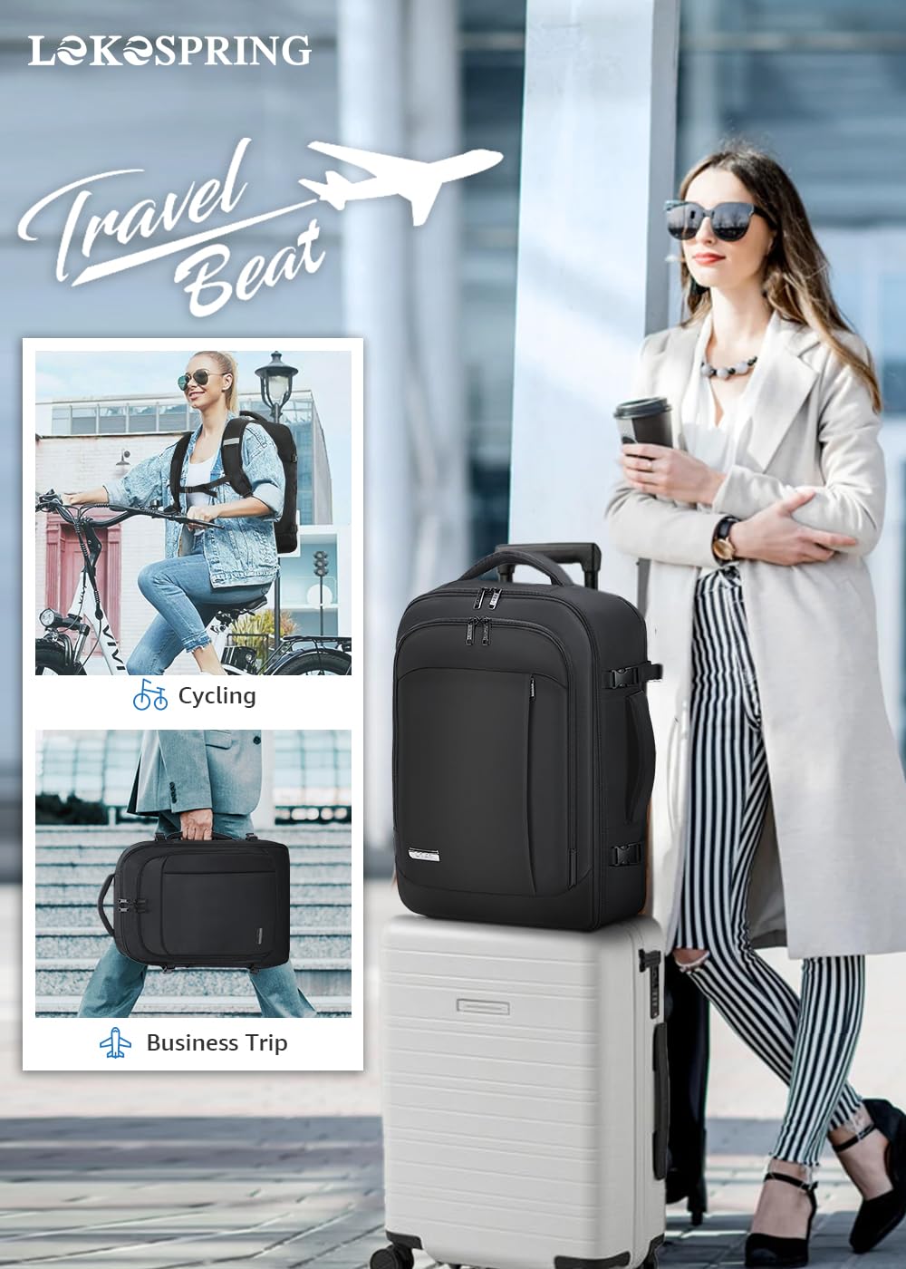 Lekespring Zaino Ryanair 40x20x25 - Zaino da Viaggio Aereo Bagaglio a Mano per Donne e Uomini, Bagaglio a Mano 40x20x25 Ryanair, Borsa Cabina con 6 Sacchetti Organizzatori per Scuola D'affari Casual