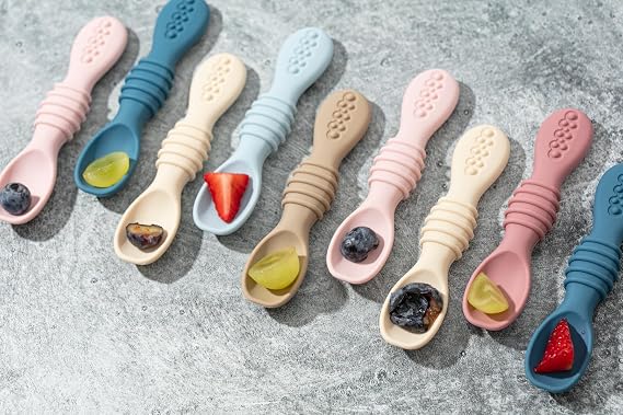 Sperric Baby Spoons - 6+ Months, Self Feeding, BPA Free Teething Spoons, Blue