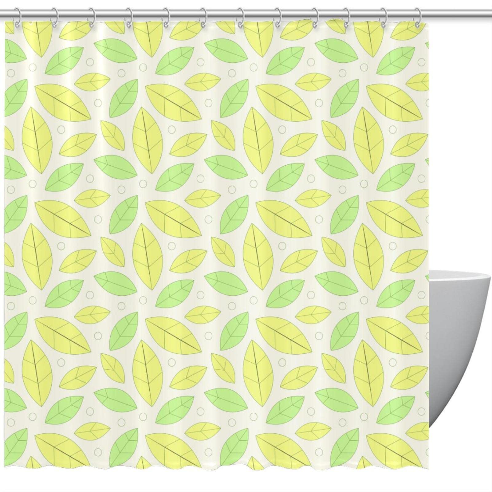 Rideau de douche imperméable jaune et vert feuilles 66x72 cm